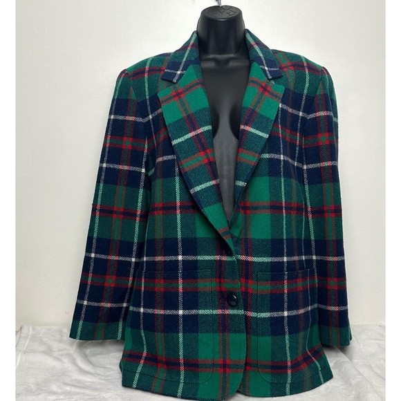 Vintage Pendleton 100% Virgin Wool Green Plaid Winter Plaid Wool Blazer Size 8 - Picture 2 of 11